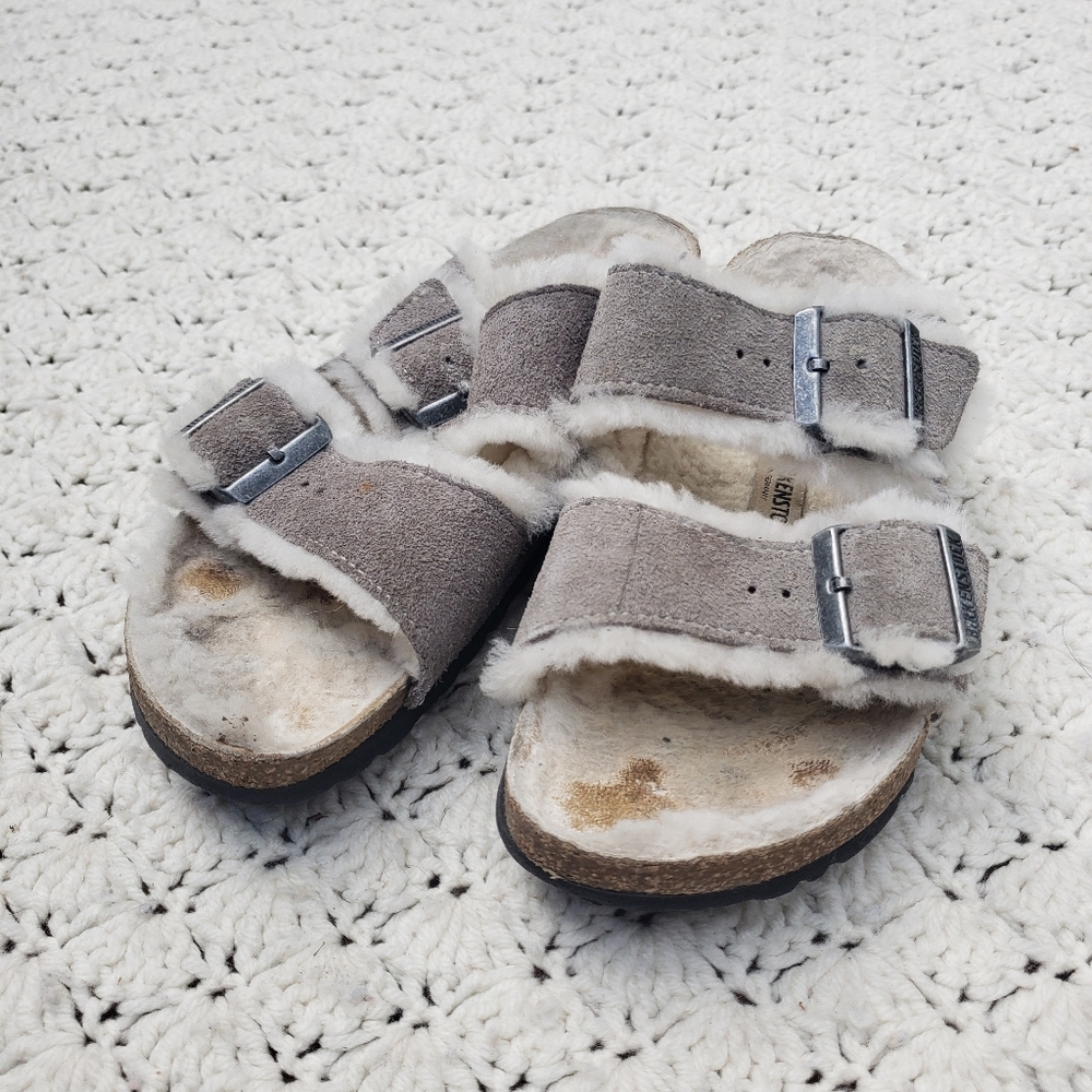 Birkenstock Arizona Sherpa Shearling Lined Strap Slip On Slide Sandals